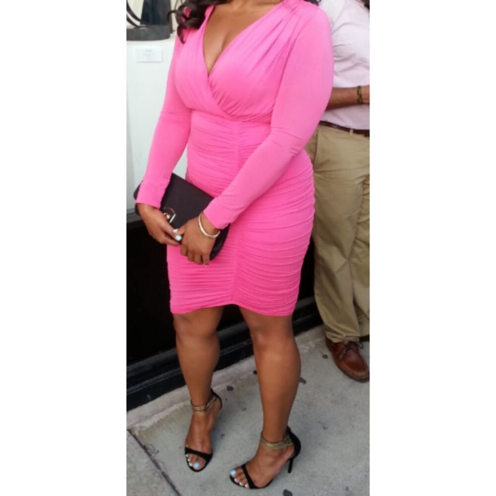 BCBGMAXAZRIA Dalton Cocktail Dress Women’s Size S Pink Bodycon Rauched